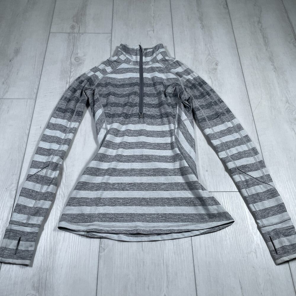 Lululemon Women's 4 1/2 Zip Pullover Race Your Pace Gray White 2-Way Zipper